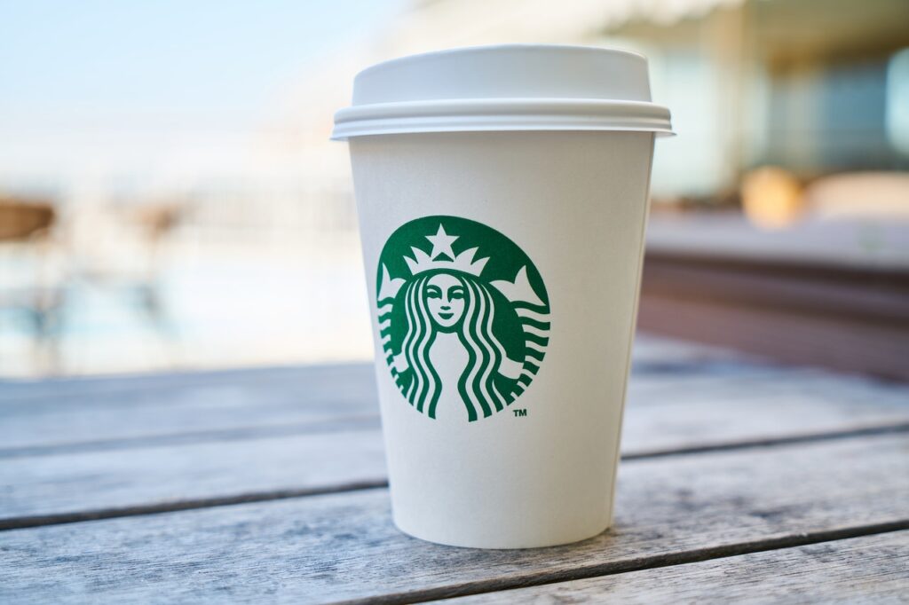 Starbucks coffee mug image used to signify importance of brand identity