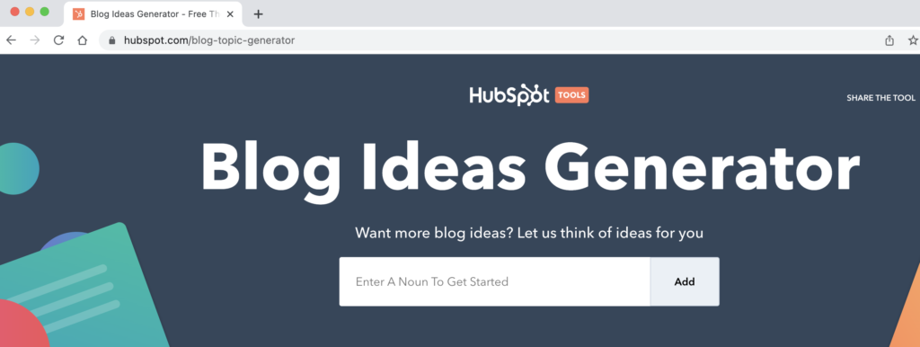 Hubspot Ideas Generator Page Screenshot